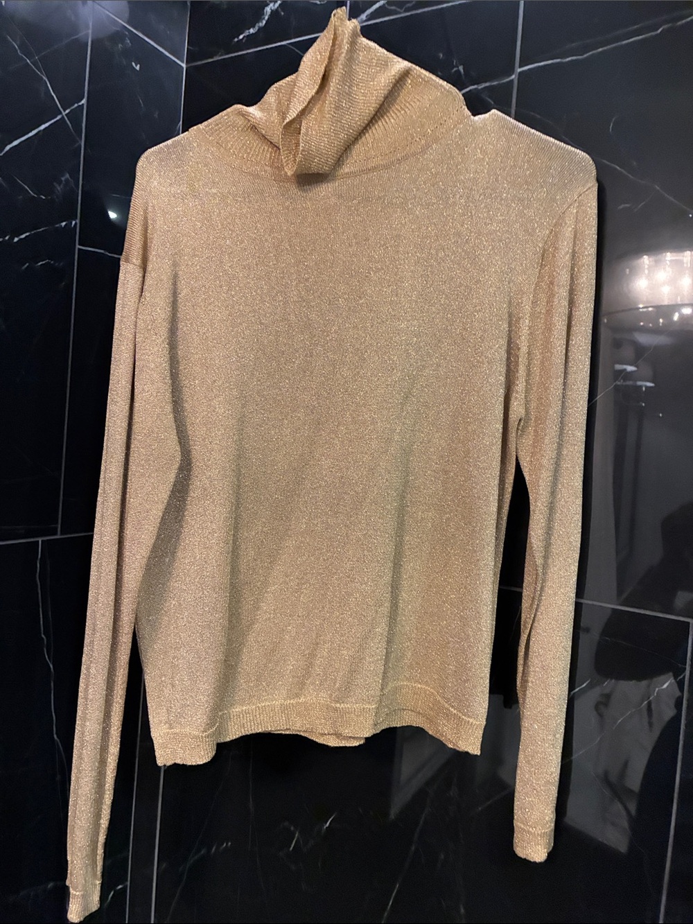 Shimmer Knit Turtleneck Sweater - Gold